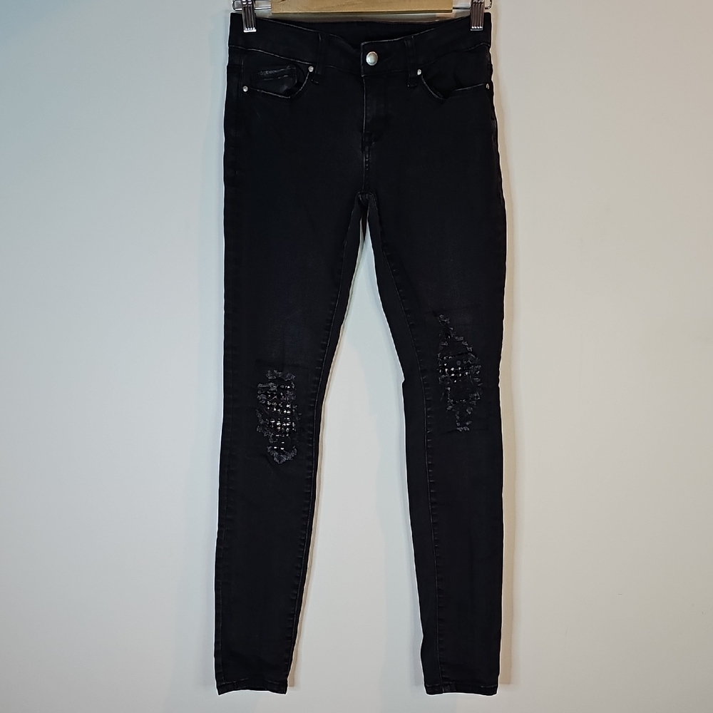 William Rast Black Skinny Jeans with Distressed Details